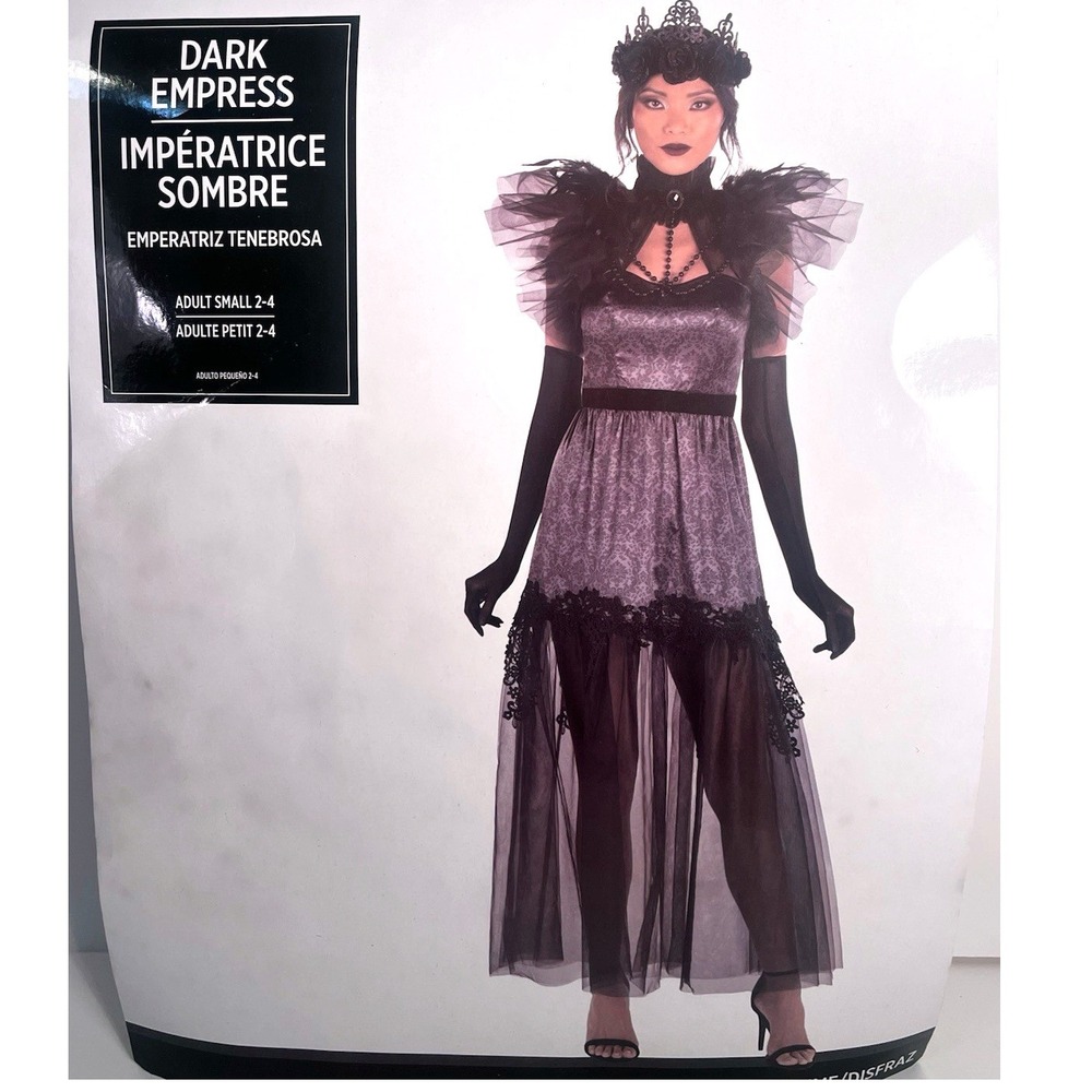 Dark Empress Gothic Queen Costume Womens Small 2-4 Dress Crown Gloves Halloween